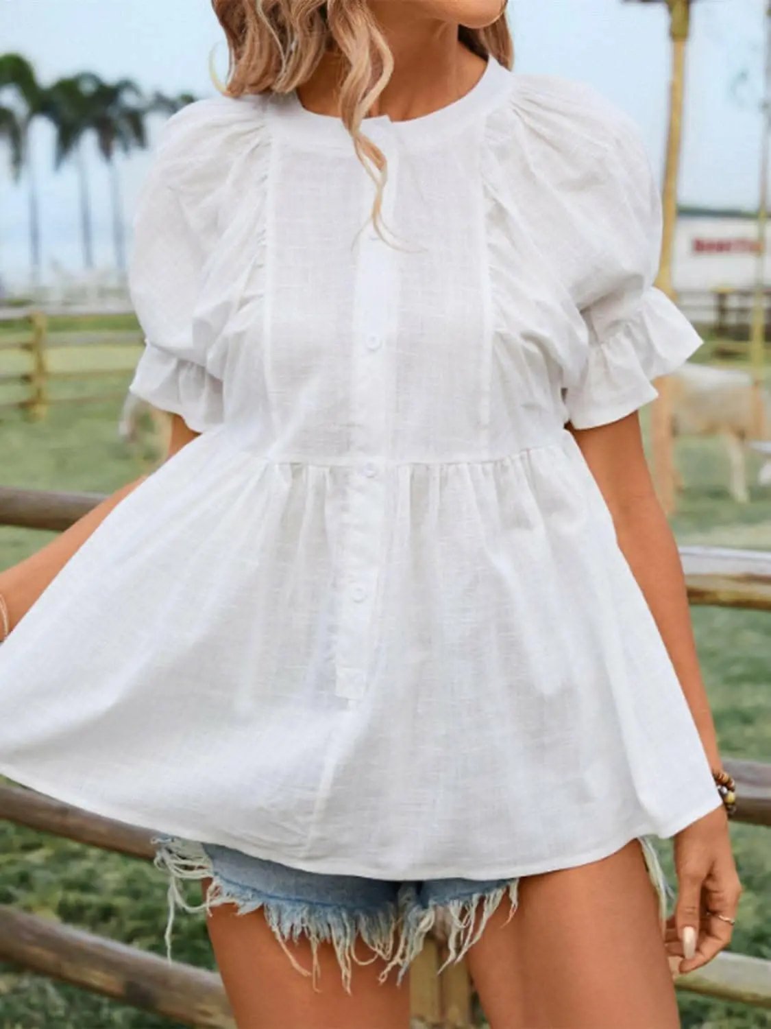 Flouncy sheer peplum blouse - Love Salve